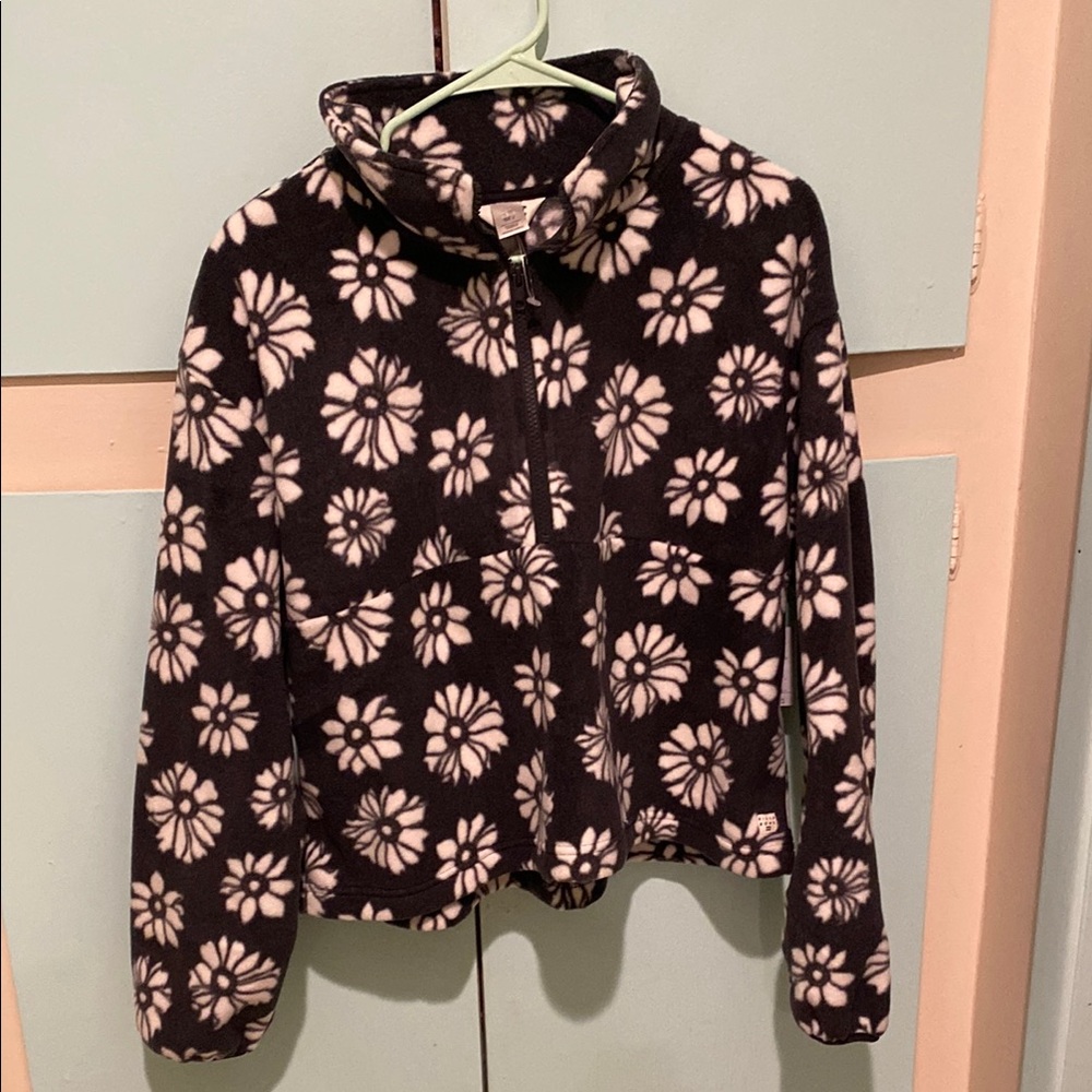 Black and White Floral Fleece Jacket